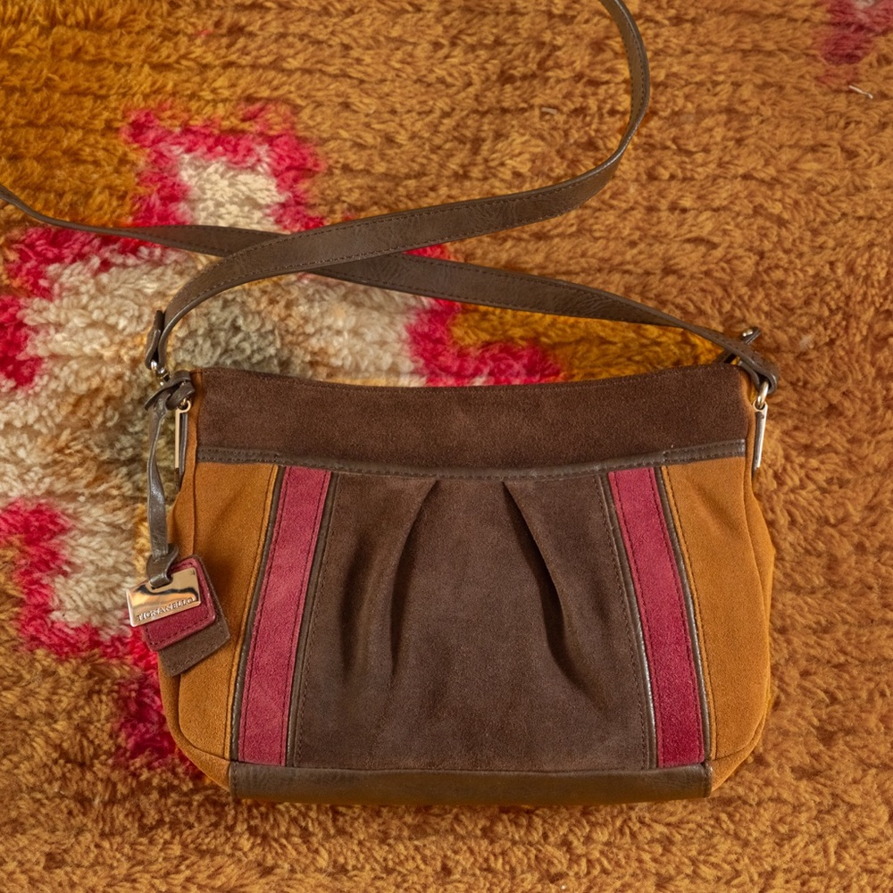 Tignanello Crossbody Vintage Leather Patchwork Suede Brown Shoulder bag Purse